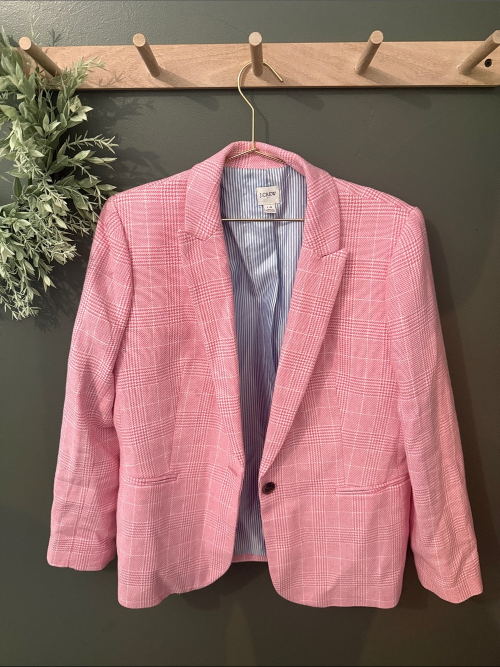 J Crew Pink Plaid Blazer - New worn once !